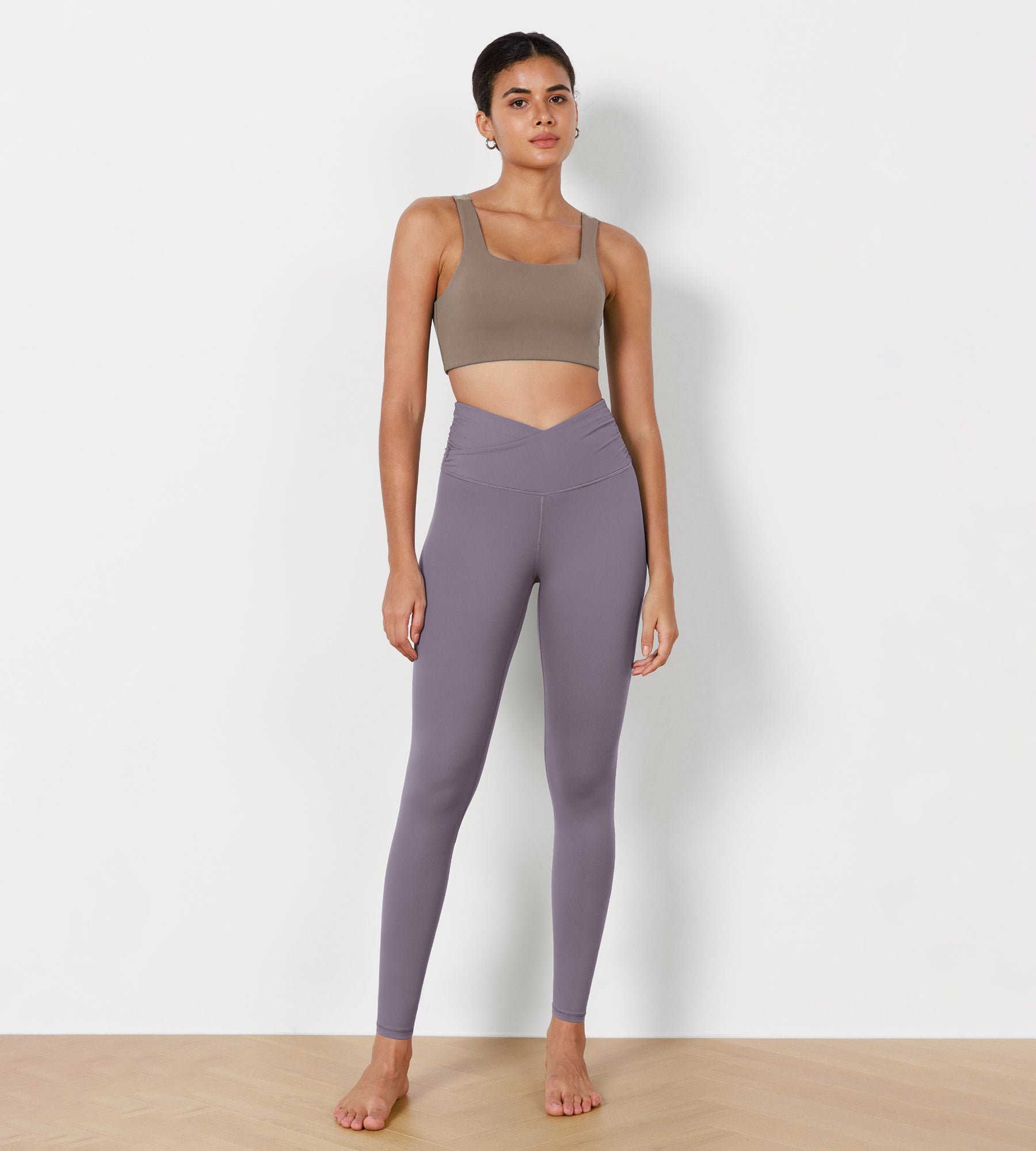 28" Cross Waist Sports Gym Yoga Leggings Ash Violet - ododos