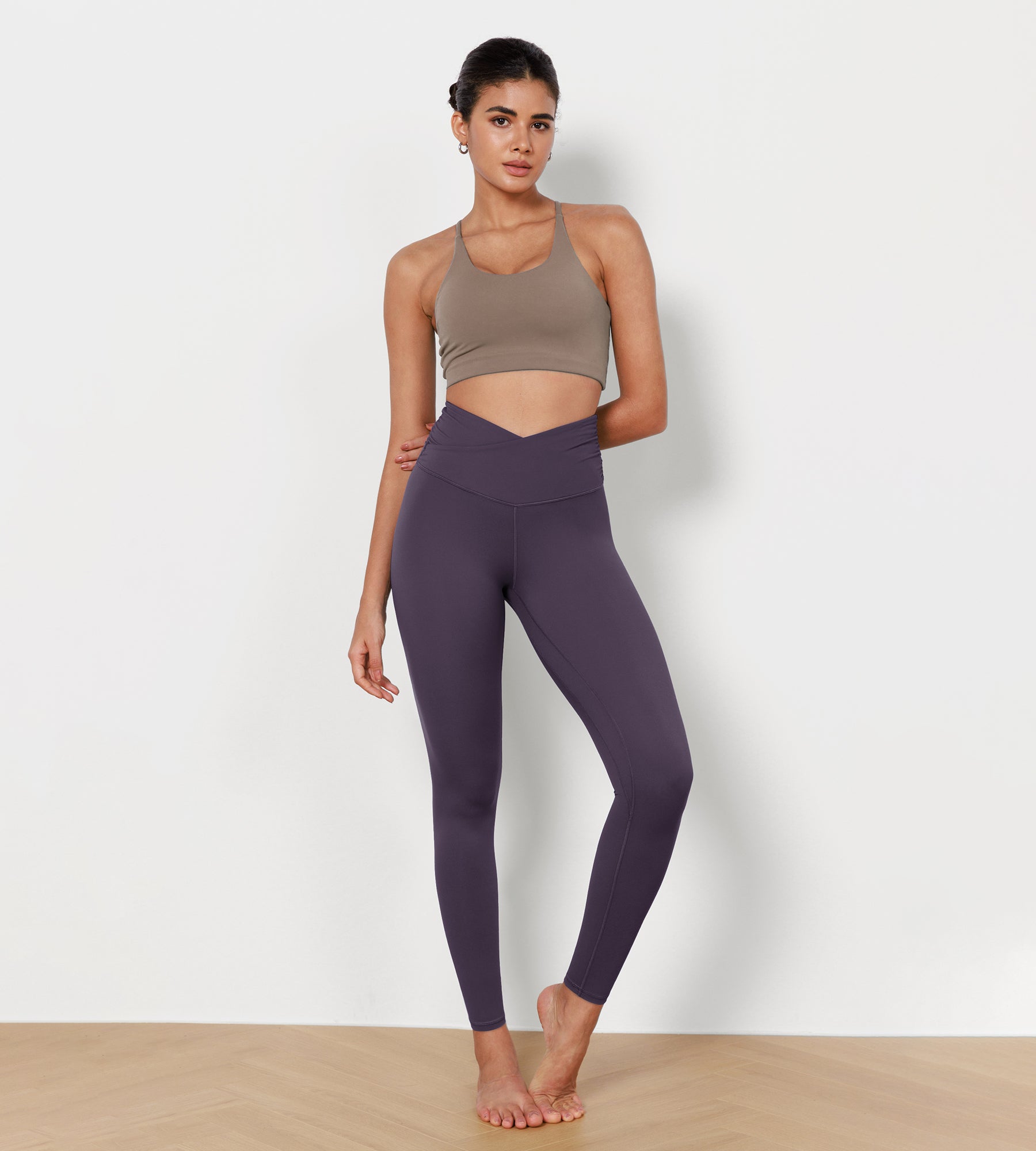 28" Cross Waist Sports Gym Yoga Leggings Dark Purple - ododos