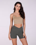 5" Cross Waist Sports Workout Biker Shorts - ododos