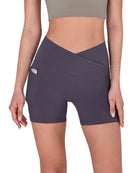 5" Cross Waist Biker Shorts with Pockets Dark Purple - ododos