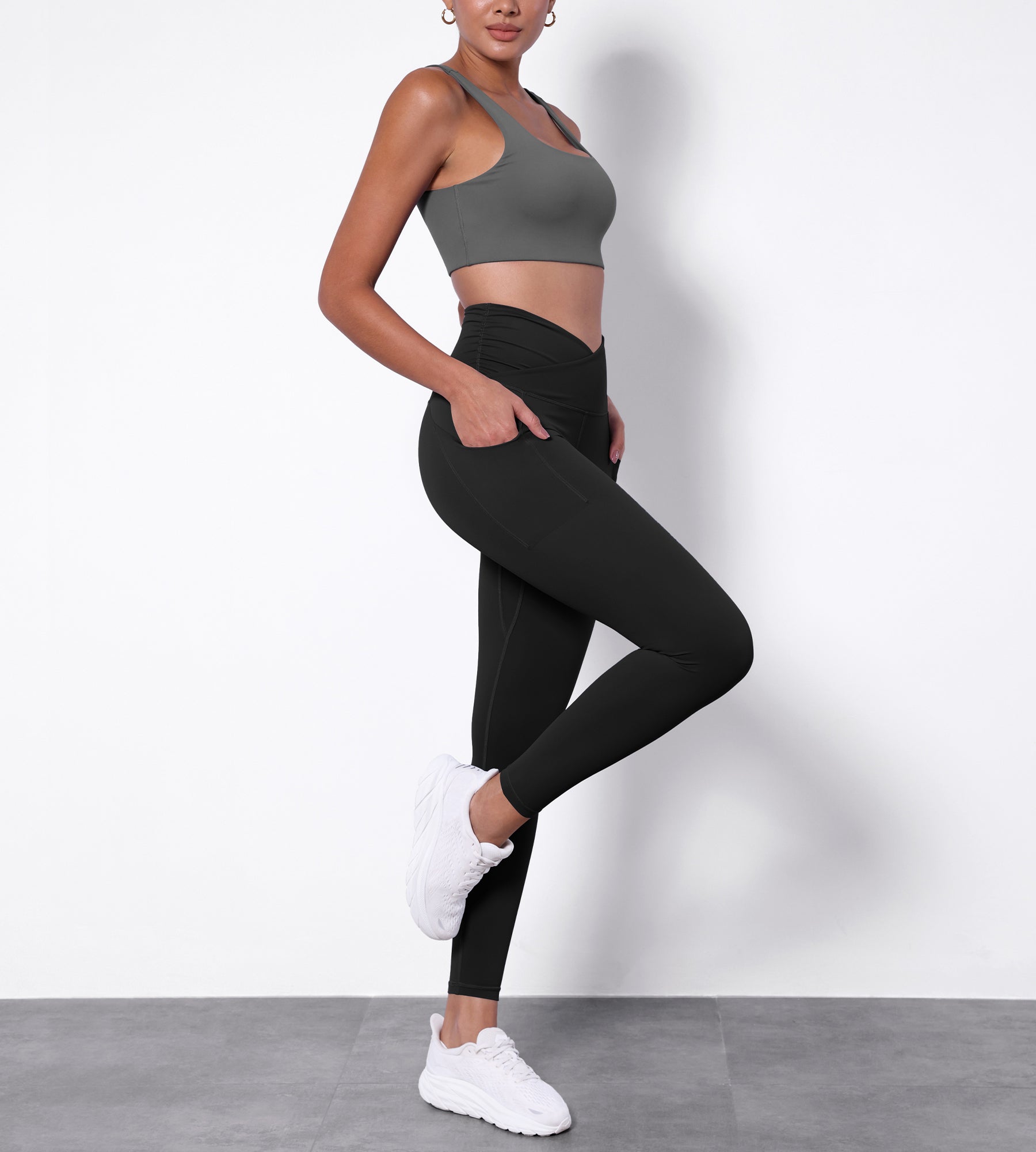 28" Side Pocket Cross Waist Yoga Leggings - ododos