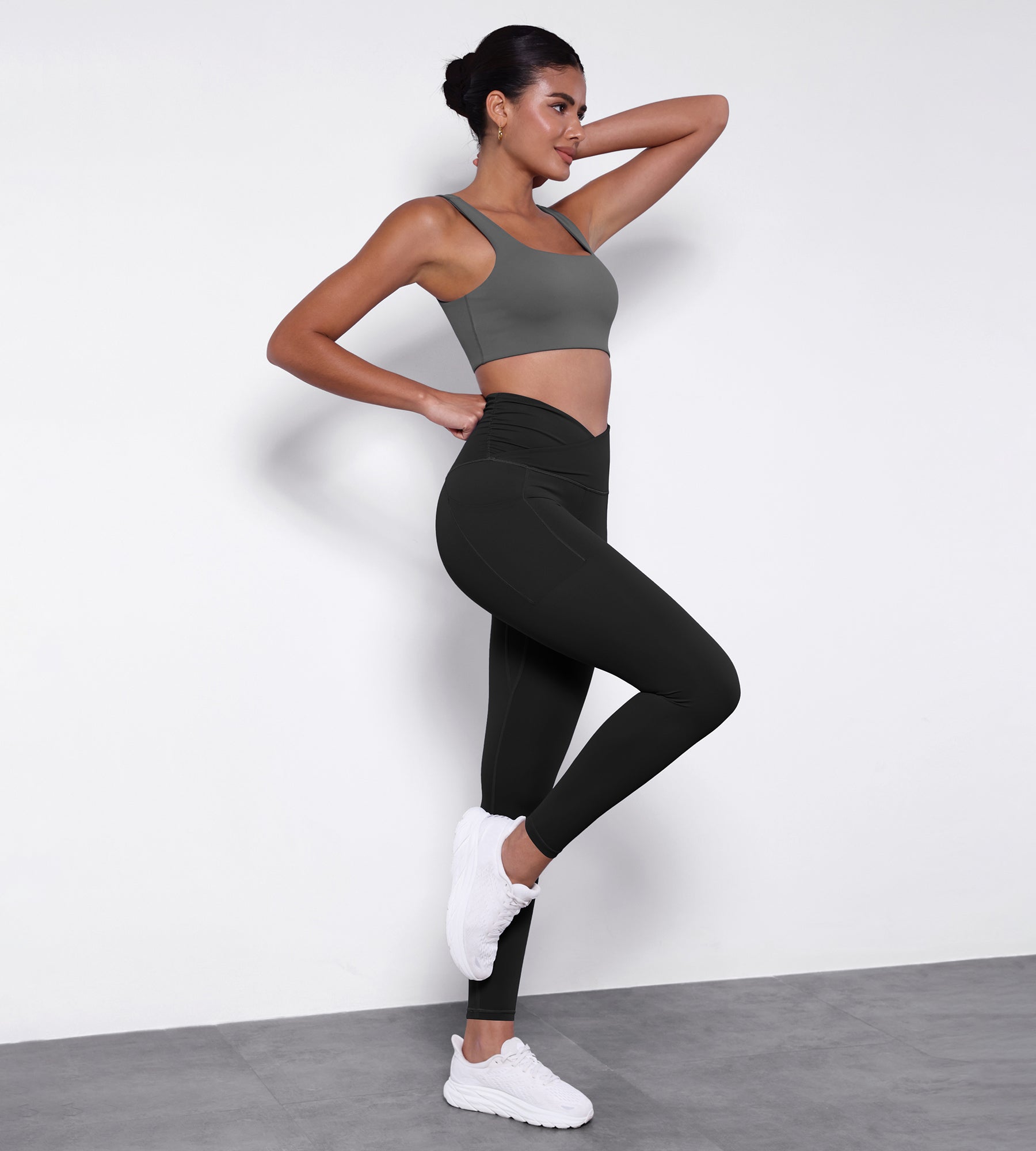 28" Side Pocket Cross Waist Yoga Leggings Black - ododos