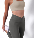 28" Side Pocket Cross Waist Yoga Leggings - ododos