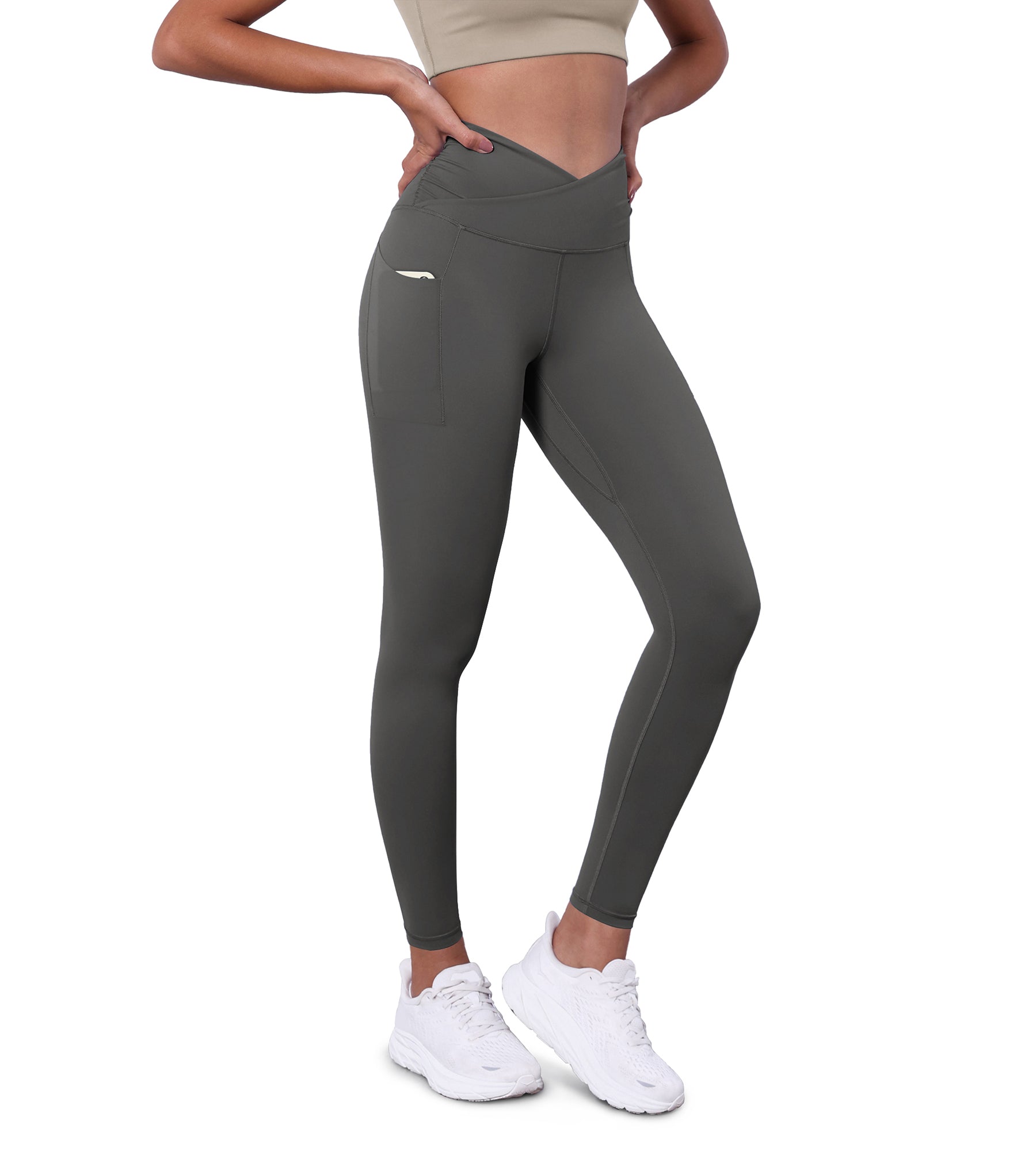 28" Side Pocket Cross Waist Yoga Leggings - ododos