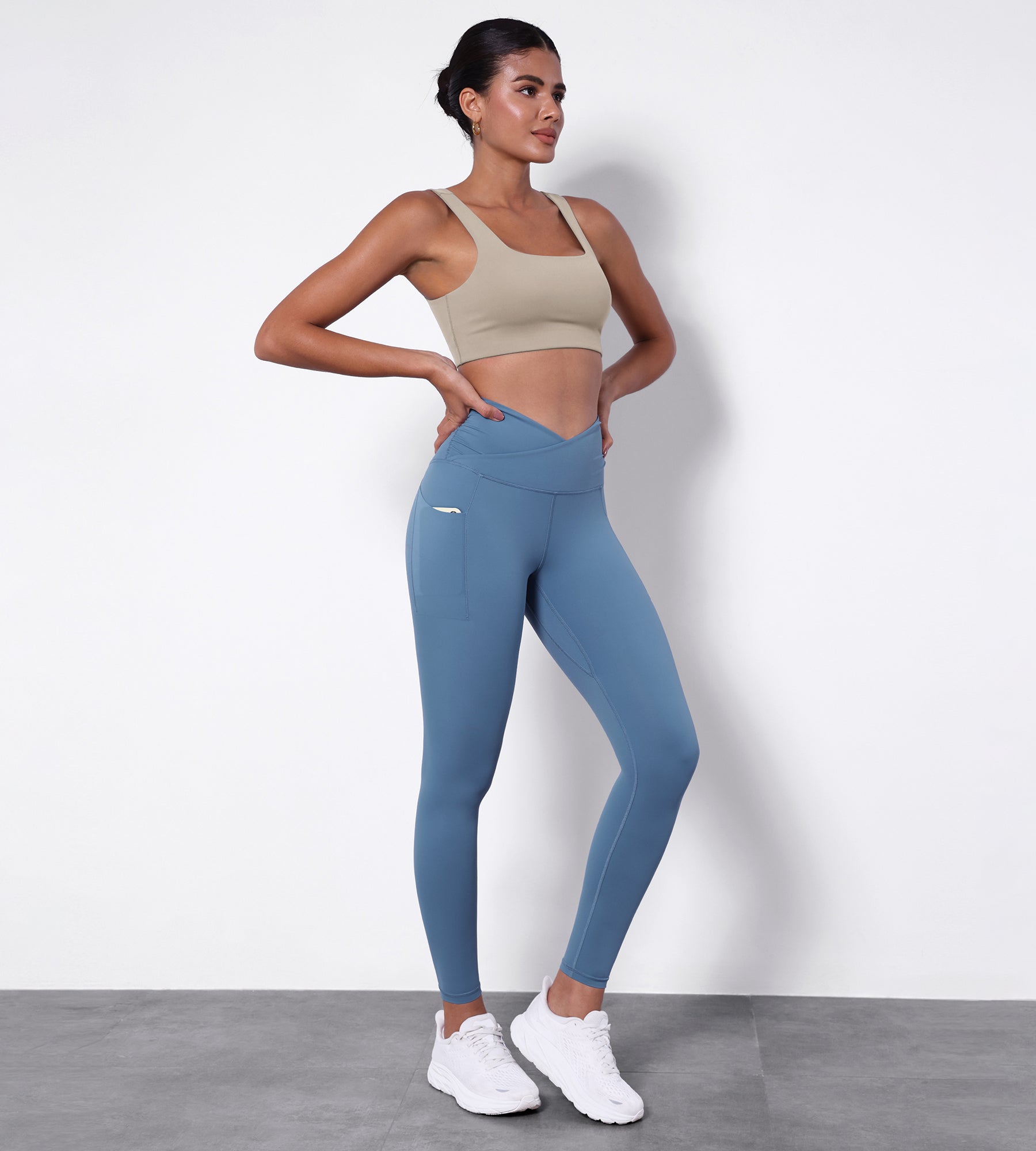 28" Side Pocket Cross Waist Yoga Leggings Dream Blue - ododos