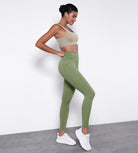 28" Side Pocket Cross Waist Yoga Leggings Light Olive - ododos