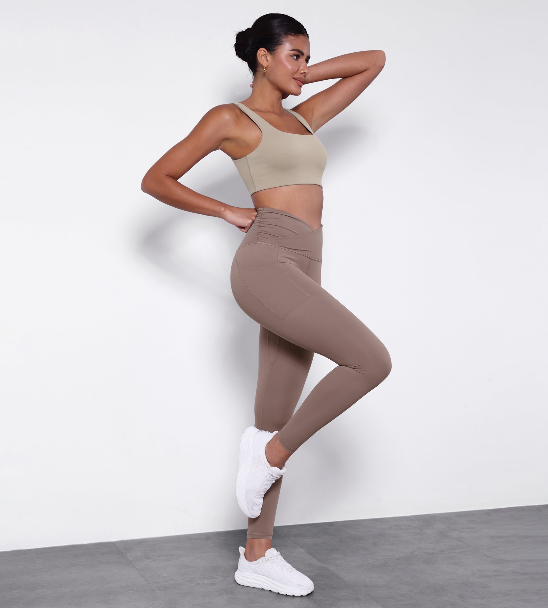 28" Side Pocket Cross Waist Yoga Leggings Purple Taupe - ododos