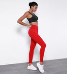 28" Side Pocket Cross Waist Yoga Leggings Red - ododos