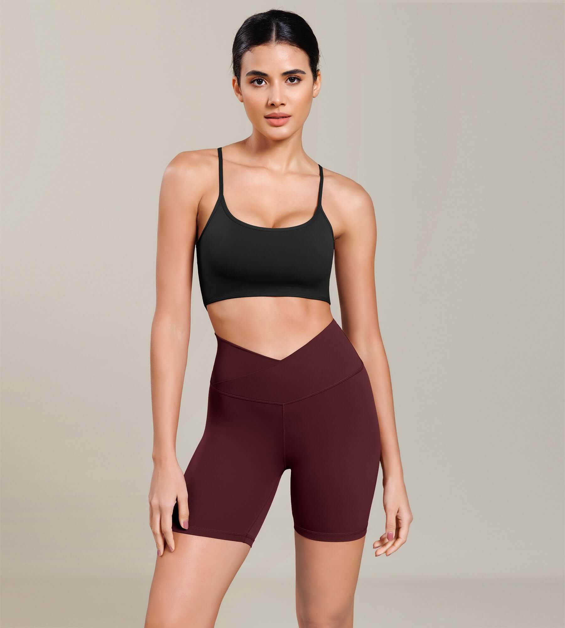 Cloud Feeling 6" Cross Waist Yoga Lounge Shorts Burgundy - ododos