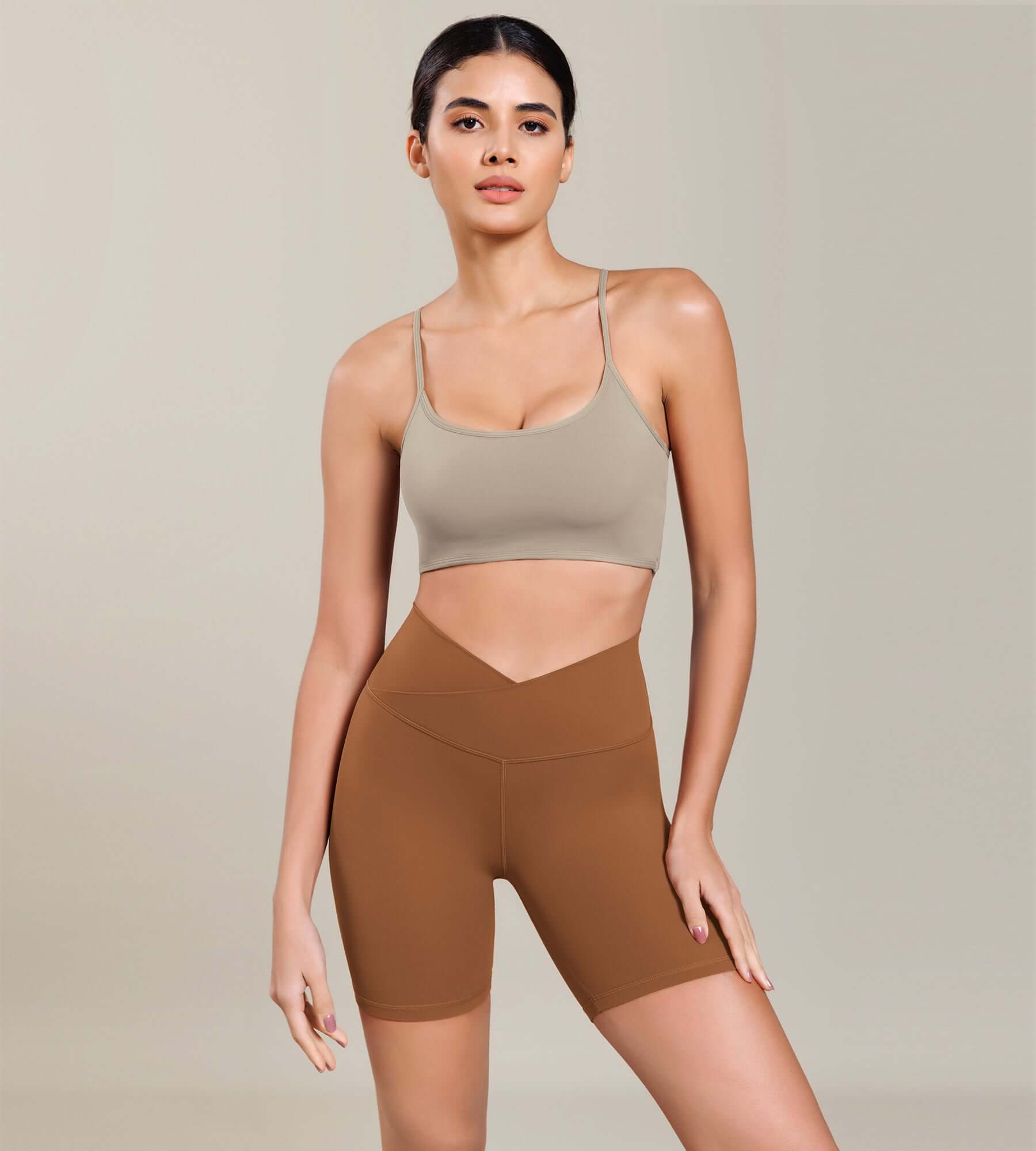 Cloud Feeling 6" Cross Waist Yoga Lounge Shorts Caramel - ododos