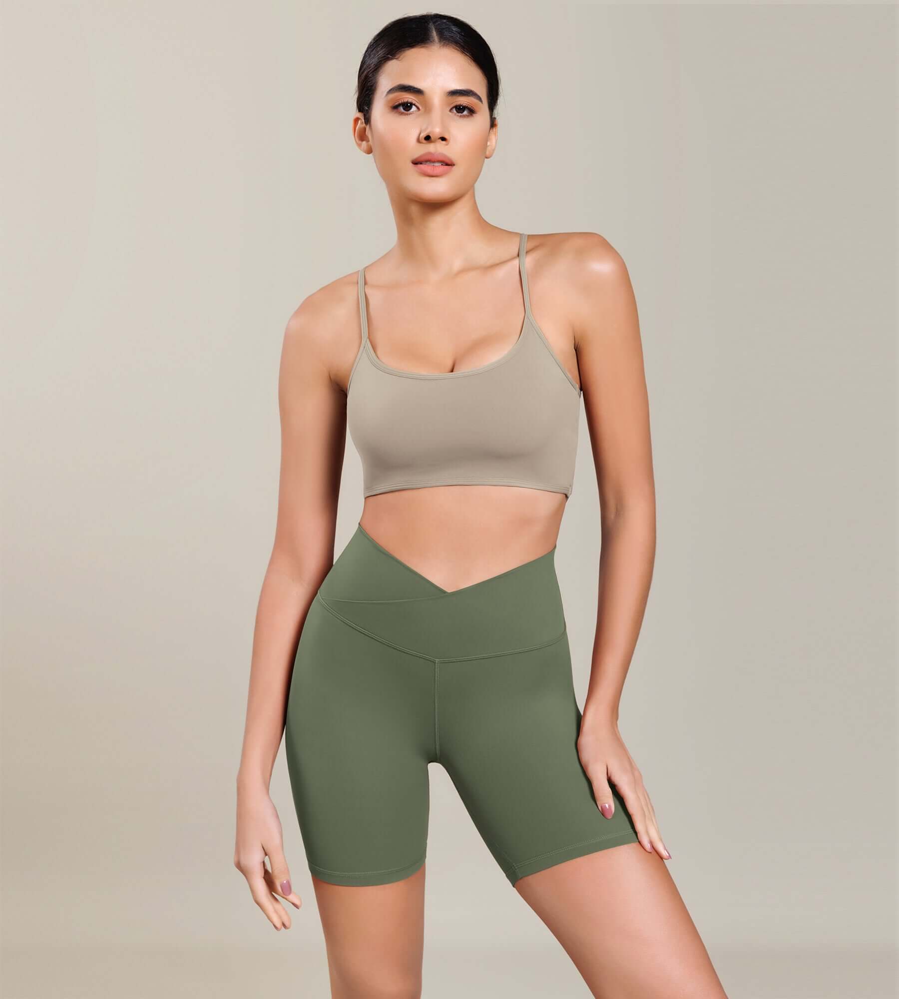 Cloud Feeling 6" Cross Waist Yoga Lounge Shorts Dark Olive - ododos
