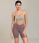 Cloud Feeling 6" Cross Waist Yoga Lounge Shorts Purple Taupe - ododos