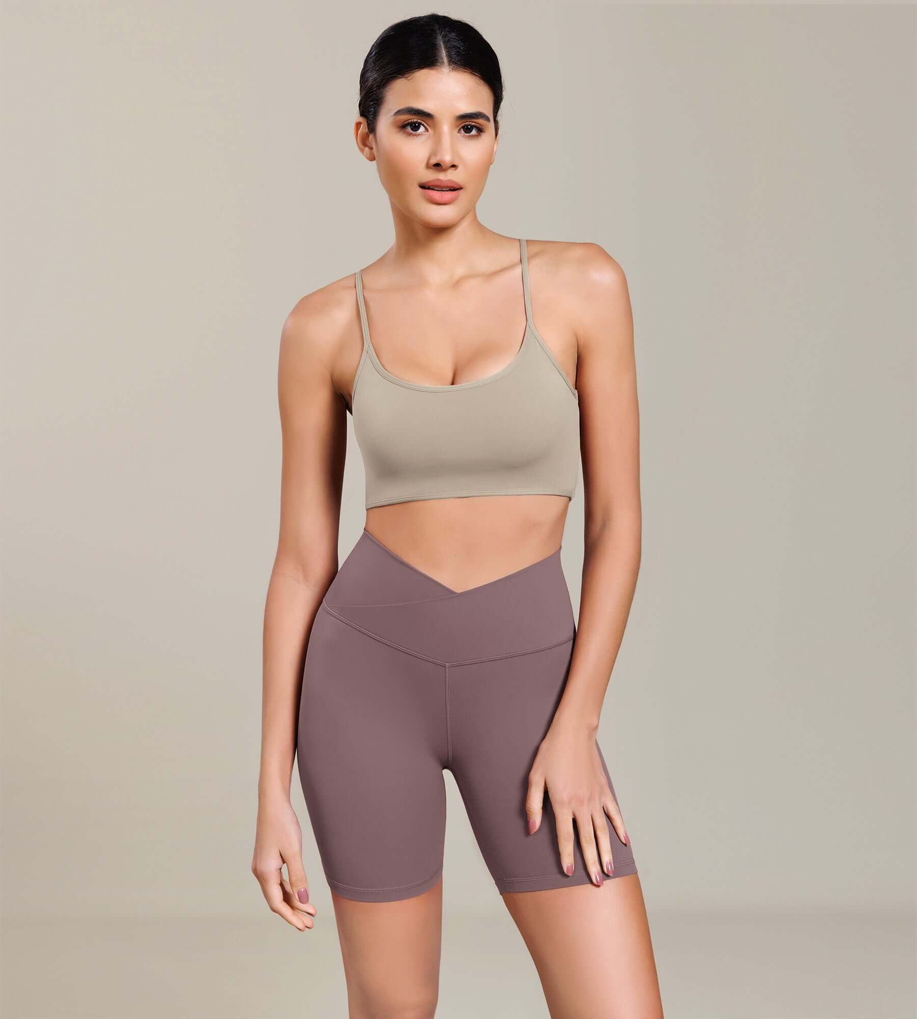 Cloud Feeling 6" Cross Waist Yoga Lounge Shorts Purple Taupe - ododos