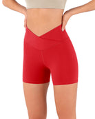 5" Cross Waist Yoga Shorts Red - ododos