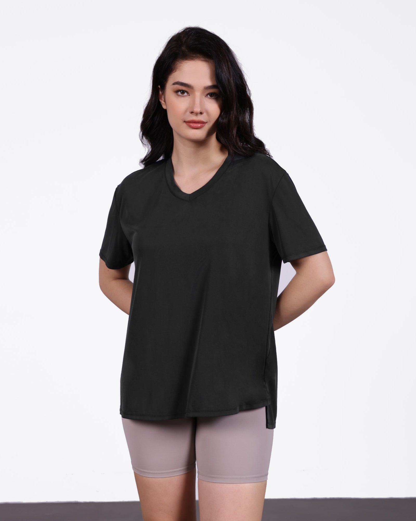Short Sleeve V-Neck T-shirt Black - ododos