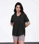 Short Sleeve V-Neck T-shirt Black - ododos