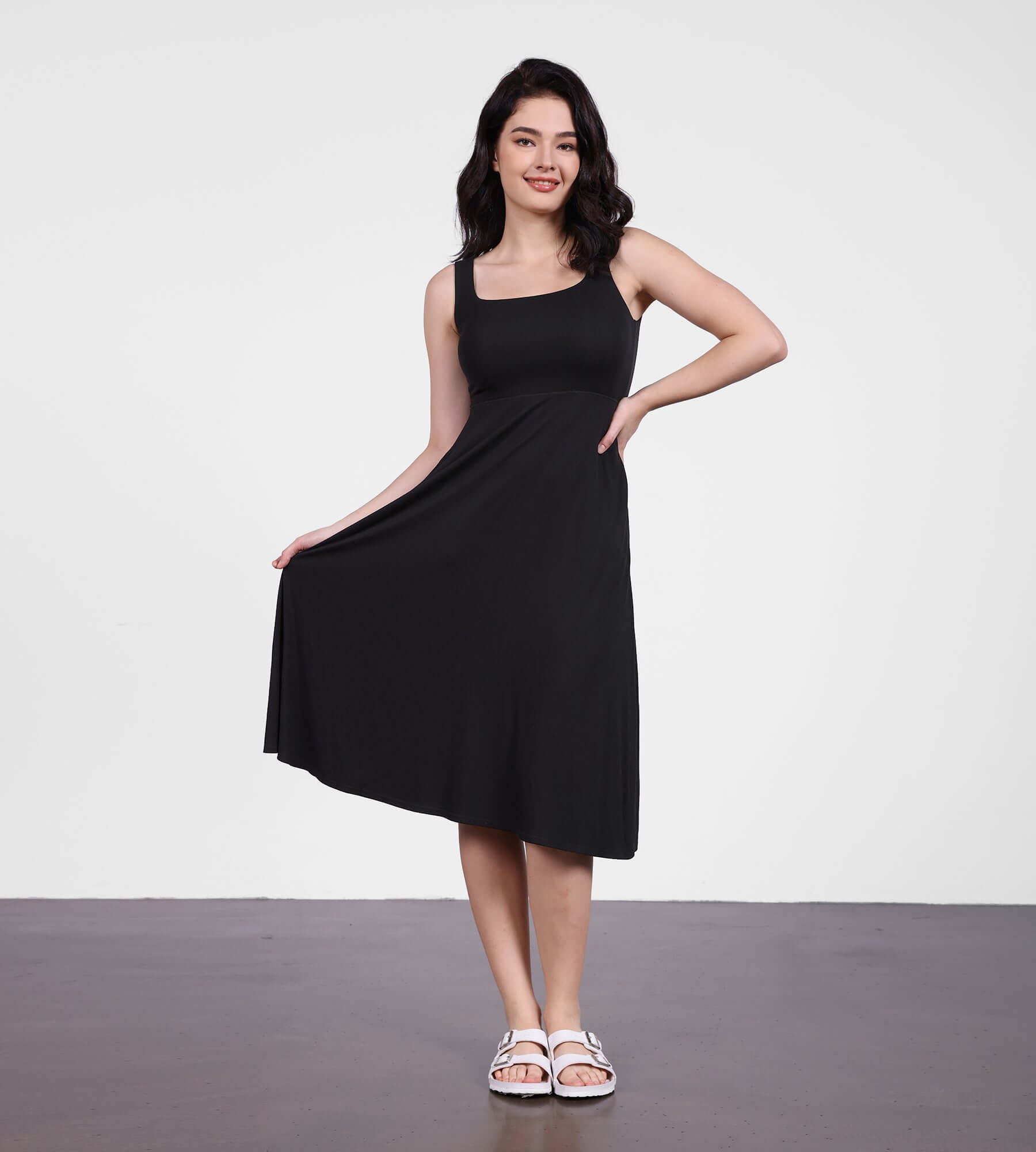 Wide strap midi dress hotsell