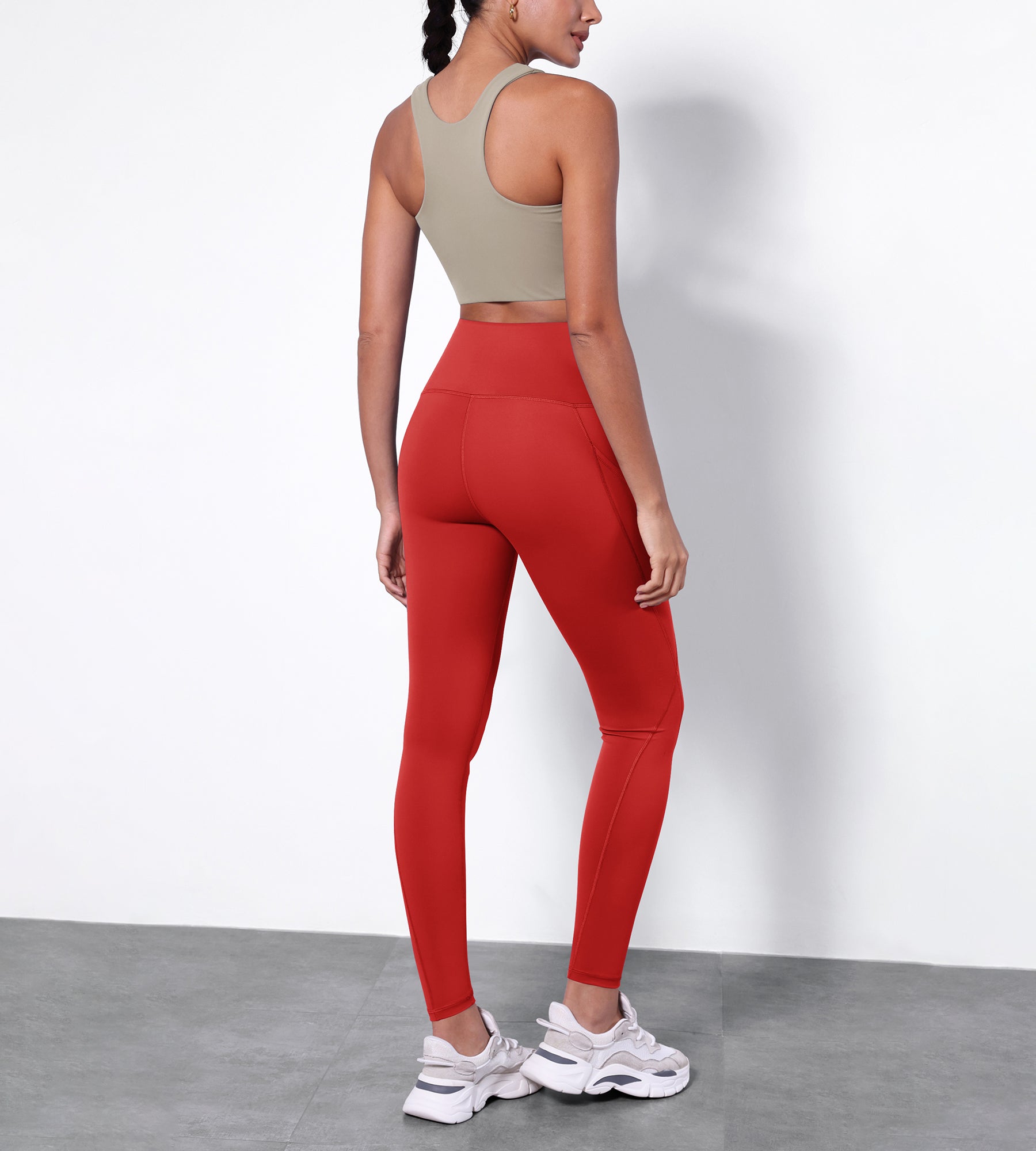 7/8 Fleece Lined Leggings with Pockets Red - ododos