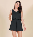Modal Soft Elastic Waist Sleeveless Romper Black - ododos