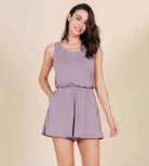 Modal Soft Elastic Waist Sleeveless Romper Lavender - ododos