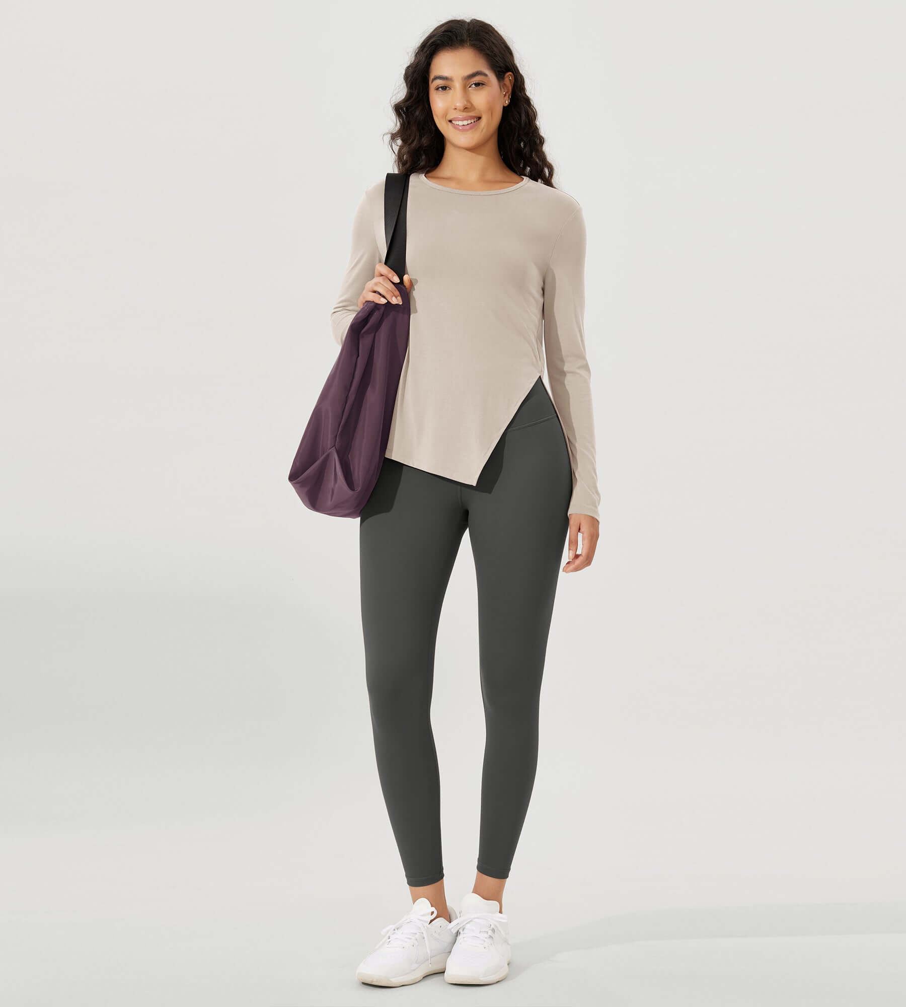 Split Hem Long Sleeve Athletic Gym Workout Tee - ododos