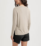 Women's Boat Neck Long Sleeve Shirt, Side Slit, Casual Top for Yoga & Lounge - ododos