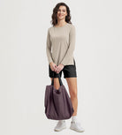 Women's Boat Neck Long Sleeve Shirt, Side Slit, Casual Top for Yoga & Lounge - ododos