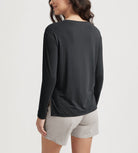 Women's Boat Neck Long Sleeve Shirt, Side Slit, Casual Top for Yoga & Lounge - ododos