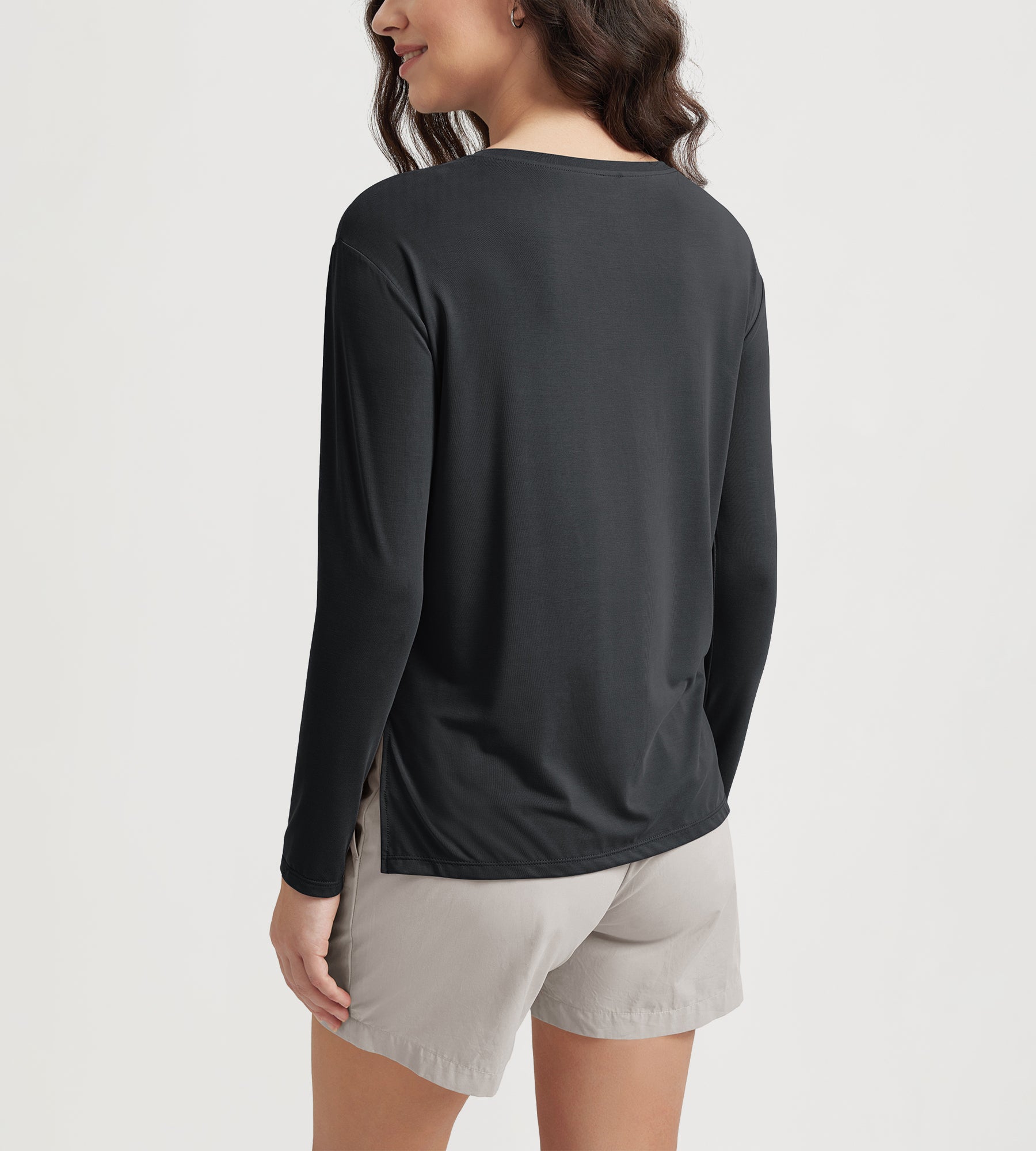 Women's Boat Neck Long Sleeve Shirt, Side Slit, Casual Top for Yoga & Lounge - ododos