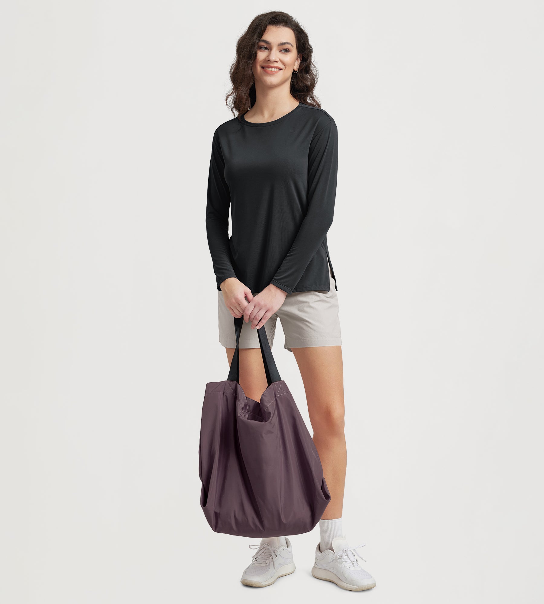 Women's Boat Neck Long Sleeve Shirt, Side Slit, Casual Top for Yoga & Lounge - ododos