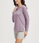 Women's Boat Neck Long Sleeve Shirt, Side Slit, Casual Top for Yoga & Lounge - ododos
