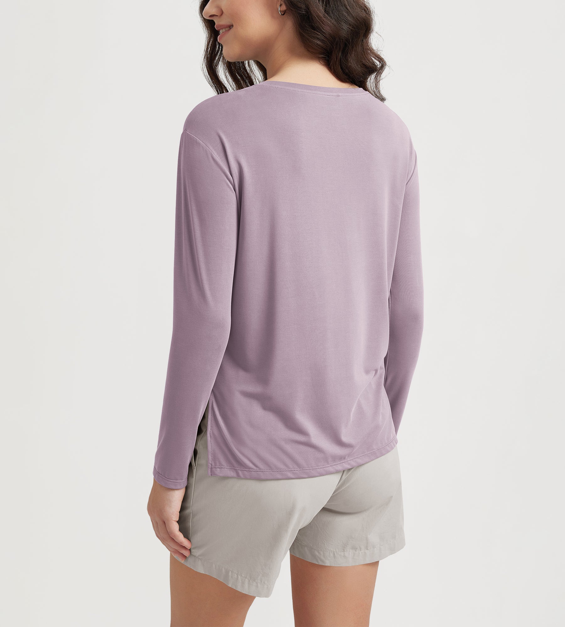 Women's Boat Neck Long Sleeve Shirt, Side Slit, Casual Top for Yoga & Lounge - ododos