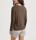 Women's Boat Neck Long Sleeve Shirt, Side Slit, Casual Top for Yoga & Lounge - ododos