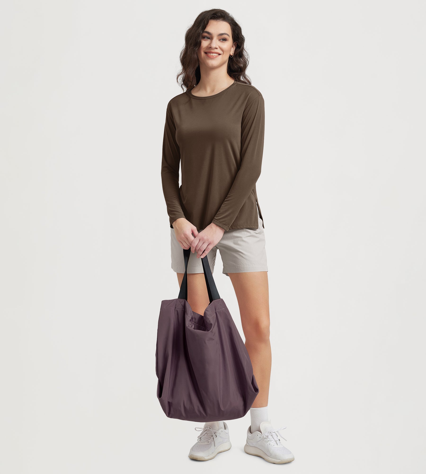 Women's Boat Neck Long Sleeve Shirt, Side Slit, Casual Top for Yoga & Lounge - ododos