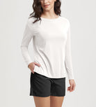 Women's Boat Neck Long Sleeve Shirt, Side Slit, Casual Top for Yoga & Lounge Milk White - ododos