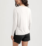 Women's Boat Neck Long Sleeve Shirt, Side Slit, Casual Top for Yoga & Lounge - ododos