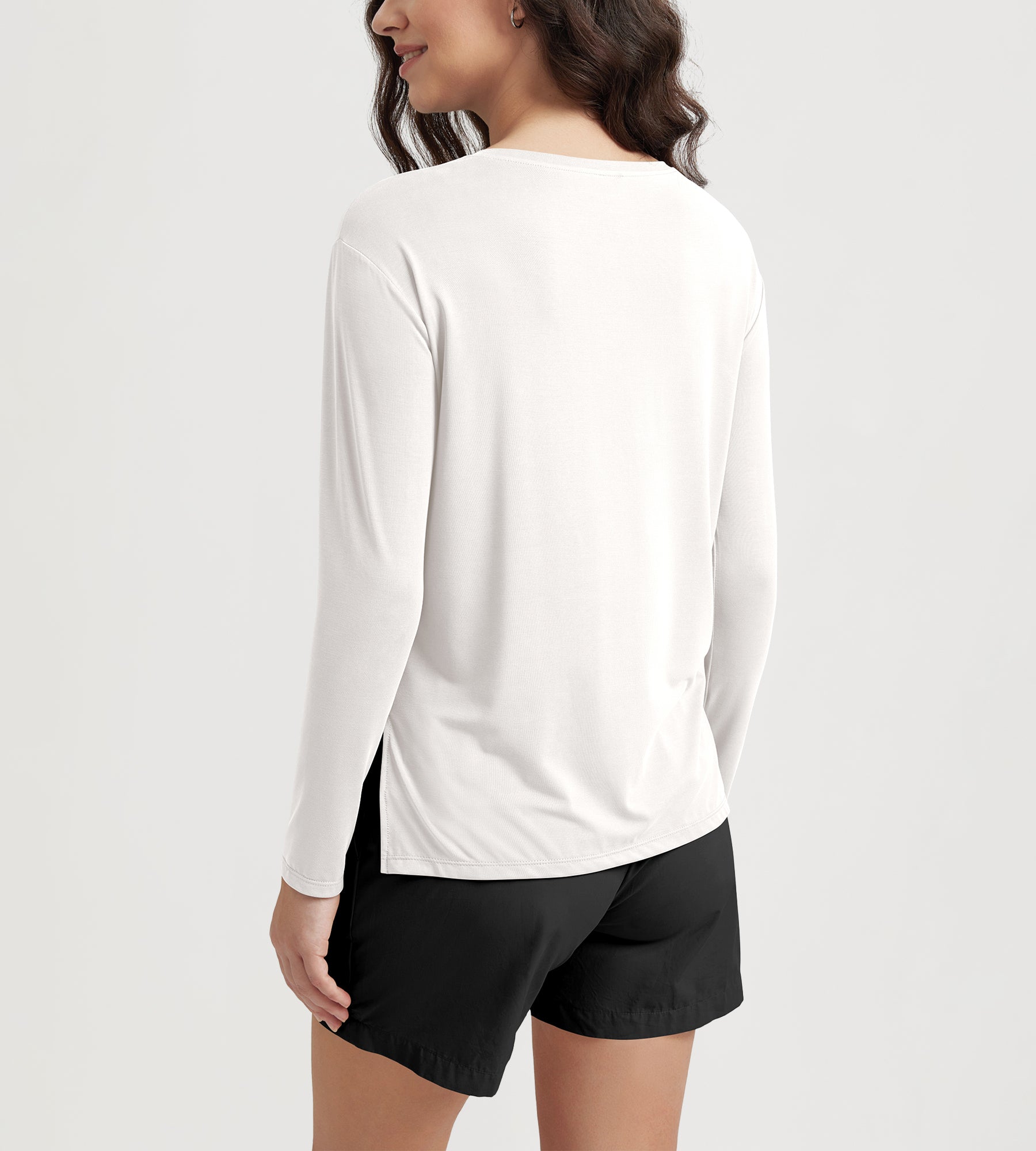 Women's Boat Neck Long Sleeve Shirt, Side Slit, Casual Top for Yoga & Lounge - ododos