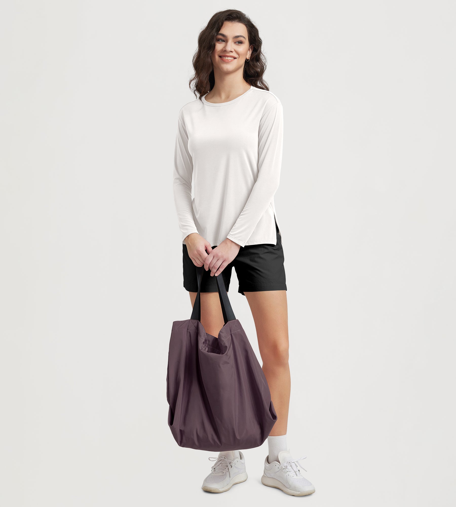 Women's Boat Neck Long Sleeve Shirt, Side Slit, Casual Top for Yoga & Lounge - ododos