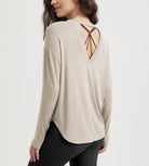 Women's Hollow-Back Long Sleeve Shirt with Thumb Holes, Yoga & Lounge Top - ododos