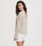 Women's Hollow-Back Long Sleeve Shirt with Thumb Holes, Yoga & Lounge Top Beige - ododos