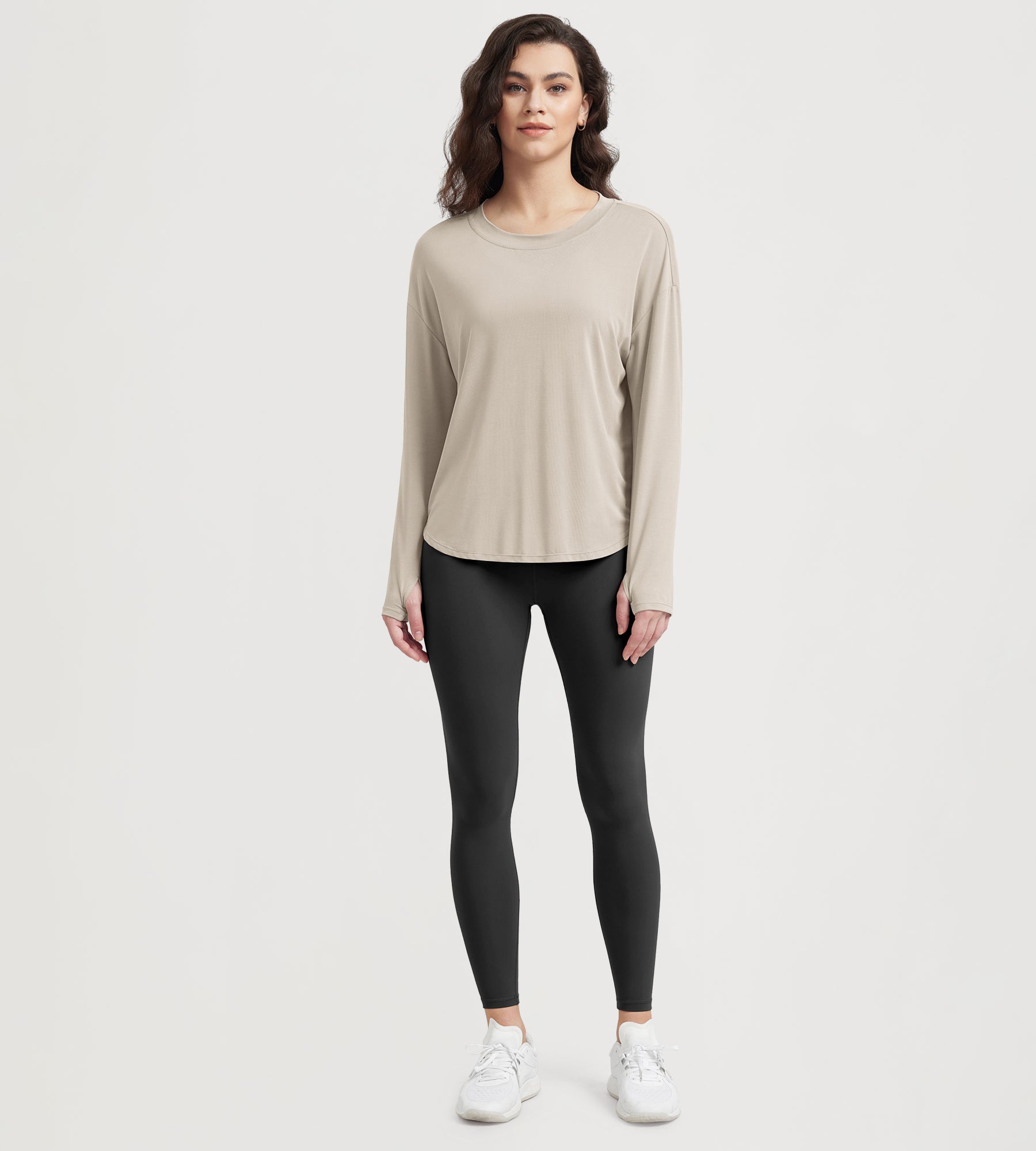 Women's Hollow-Back Long Sleeve Shirt with Thumb Holes, Yoga & Lounge Top - ododos
