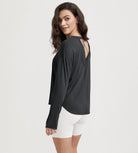 Women's Hollow-Back Long Sleeve Shirt with Thumb Holes, Yoga & Lounge Top - ododos