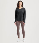 Women's Hollow-Back Long Sleeve Shirt with Thumb Holes, Yoga & Lounge Top - ododos