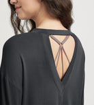 Women's Hollow-Back Long Sleeve Shirt with Thumb Holes, Yoga & Lounge Top - ododos
