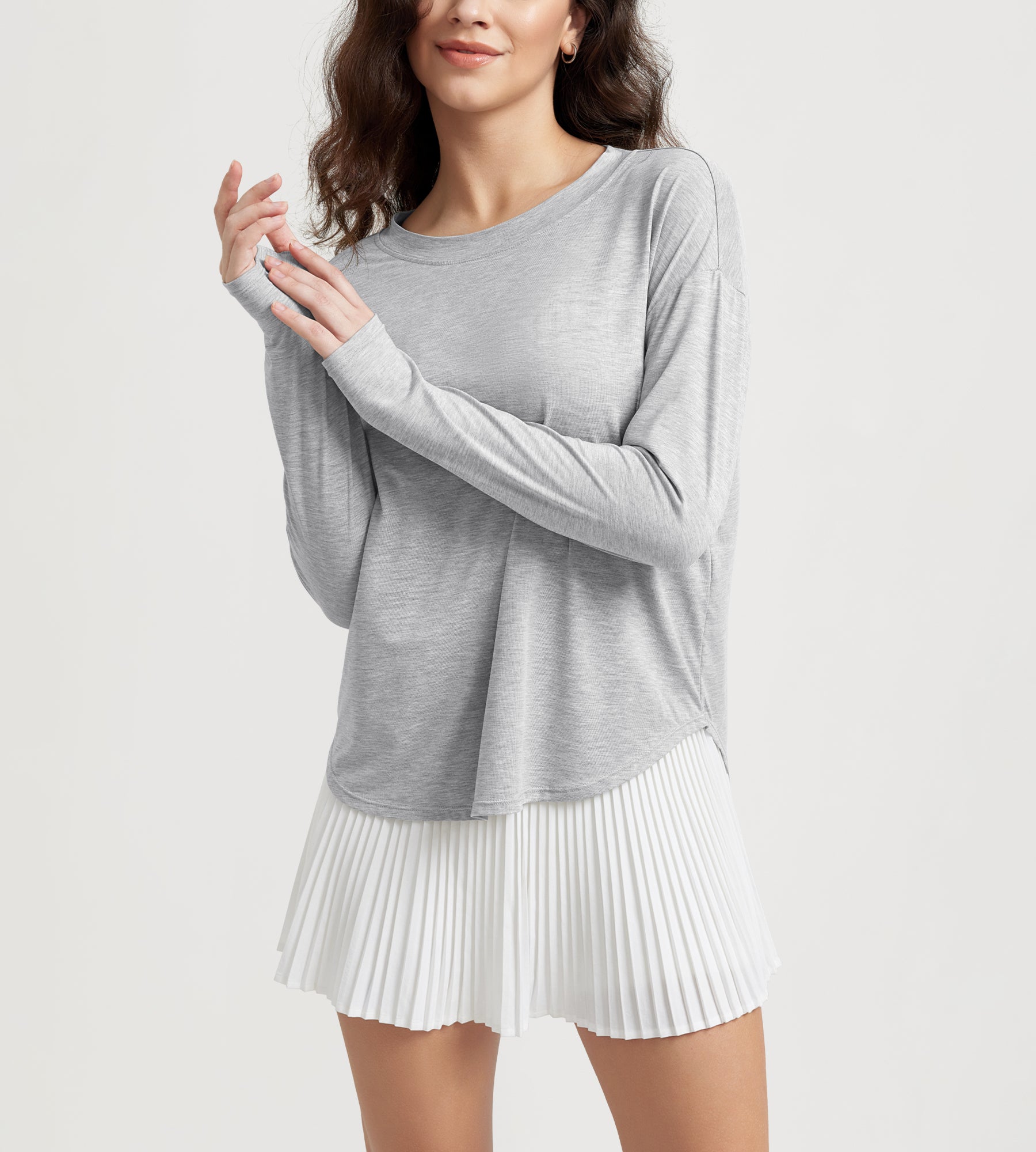 Women's Hollow-Back Long Sleeve Shirt with Thumb Holes, Yoga & Lounge Top - ododos