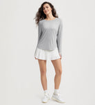 Women's Hollow-Back Long Sleeve Shirt with Thumb Holes, Yoga & Lounge Top - ododos