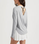 Women's Hollow-Back Long Sleeve Shirt with Thumb Holes, Yoga & Lounge Top Heather Grey - ododos