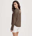 Women's Hollow-Back Long Sleeve Shirt with Thumb Holes, Yoga & Lounge Top - ododos
