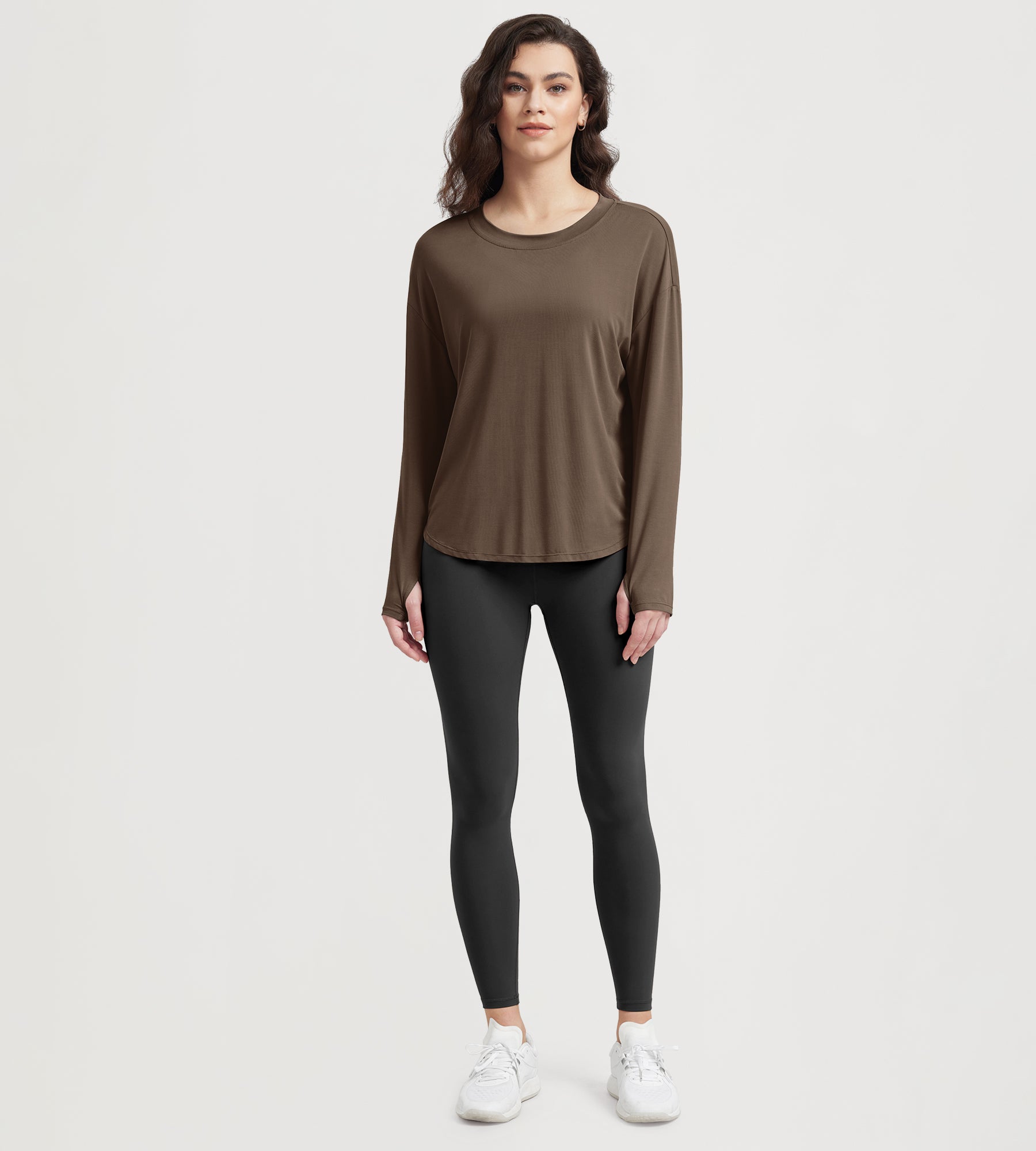 Women's Hollow-Back Long Sleeve Shirt with Thumb Holes, Yoga & Lounge Top - ododos