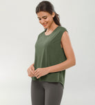Modal Soft Crew Neck Yoga Summer Flowy Workout Sleeveless Shirts - ododos